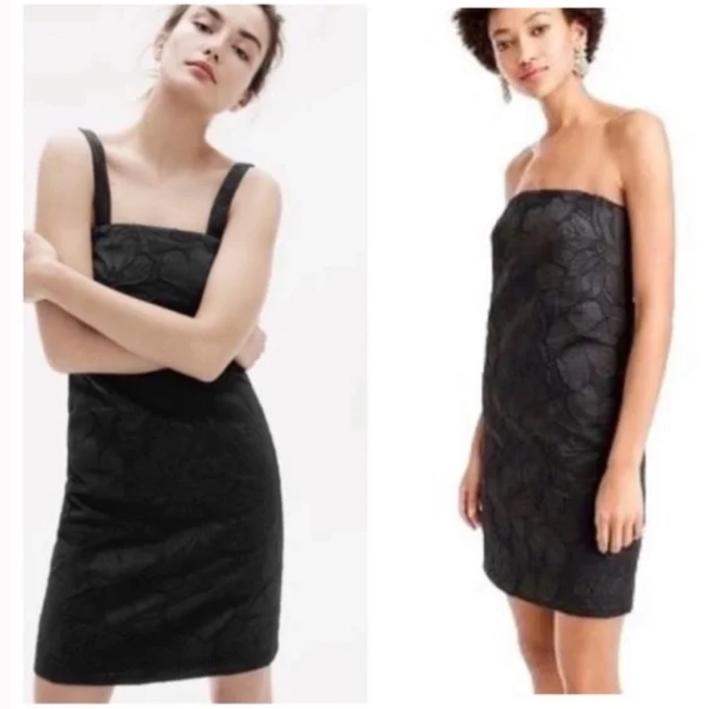 J. CREW Convertible Strap Embossed Floral Black Dress NWT